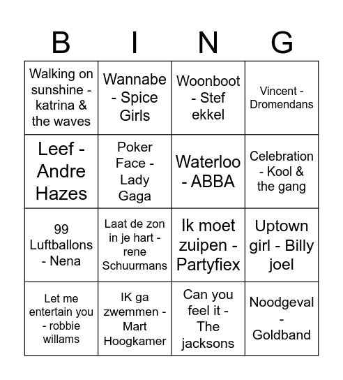 Roos Bingo Card