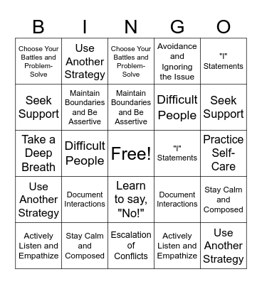 How to Deal with Difficult People Bingo Card