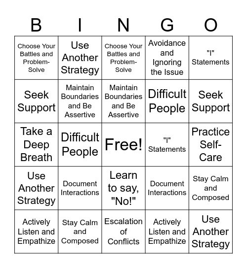 How To Deal With Difficult People Bingo Card