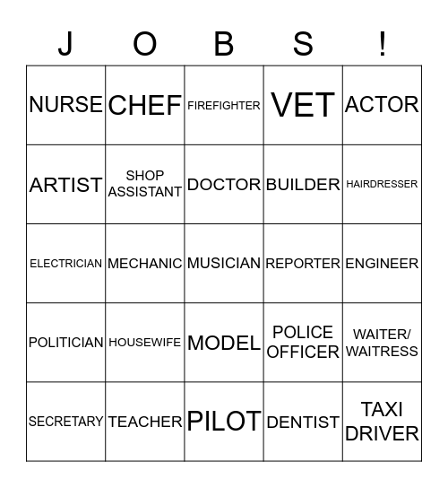 JOBS BINGO!! Bingo Card