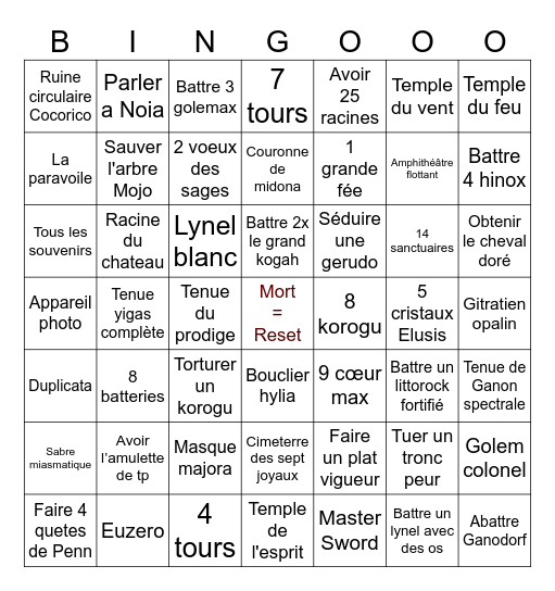 Zelda Totk Bingo Card