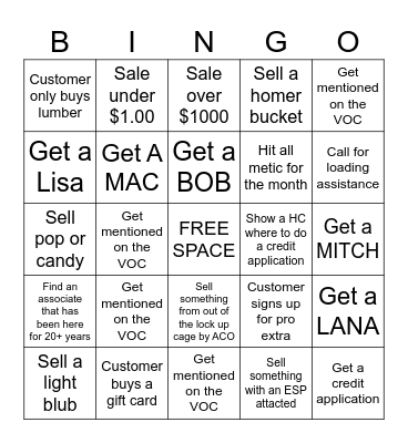 Cashier Apperciation Month Bingo Card