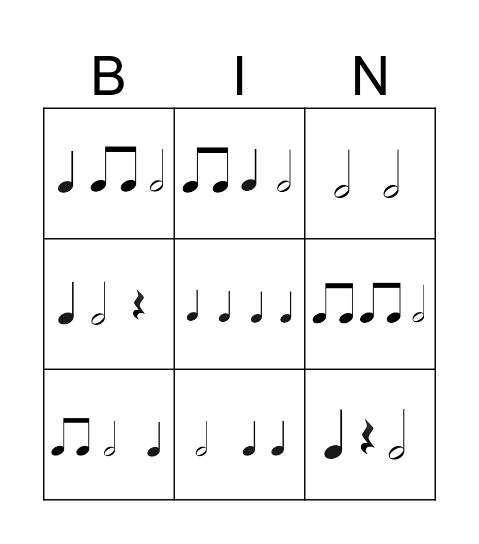 Rhythm Bingo 3x3 Bingo Card