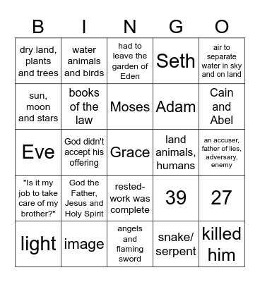 Genesis 1-3 Bingo Card