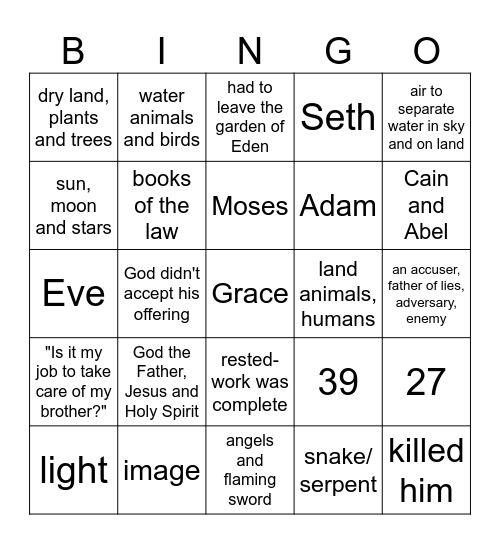 Genesis 1-3 Bingo Card