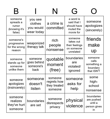 don't revenge Bingo Card