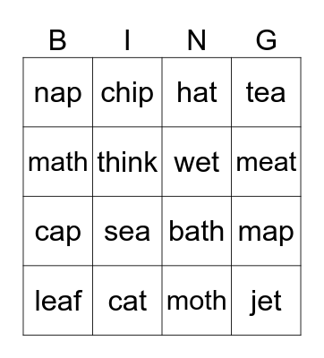 Phonics Bingo Card