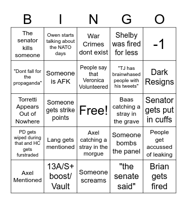 Brian's HC Panel Bingo Card