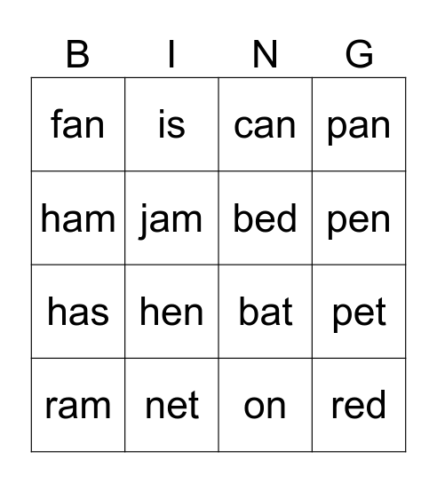 Phonics Bingo Card