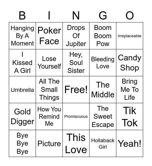 2000-2009 Hits! Bingo Card
