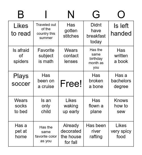 Human Bingo Card