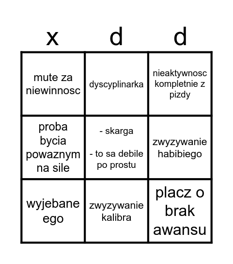 milosz Bingo Card