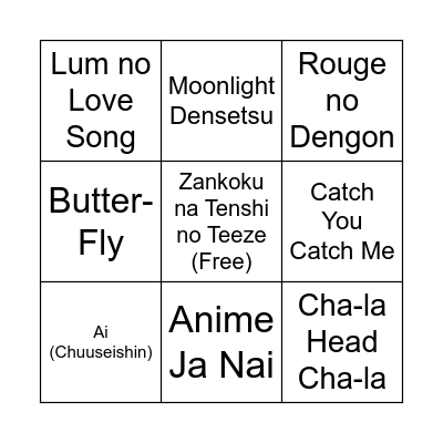 Classic Anime Bingo Card