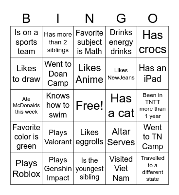 Get to Know You Bingo Card
