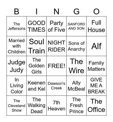 TV SHOWS Bingo Card