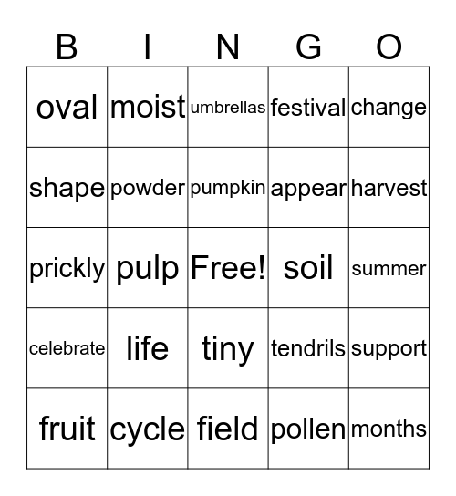 Life Cycle of a Pumpkin Bingo Card