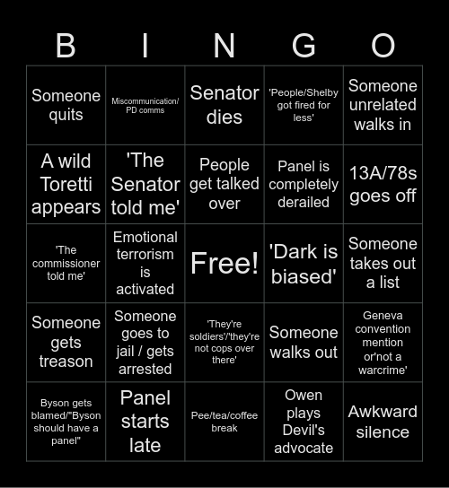 Brian's HC panel Bingo! Bingo Card