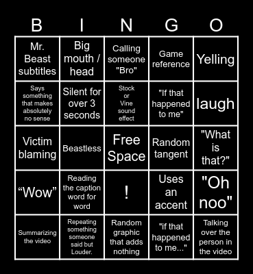 Beast Bingo Card