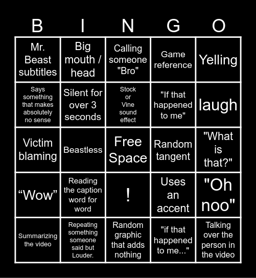Beast Bingo Card