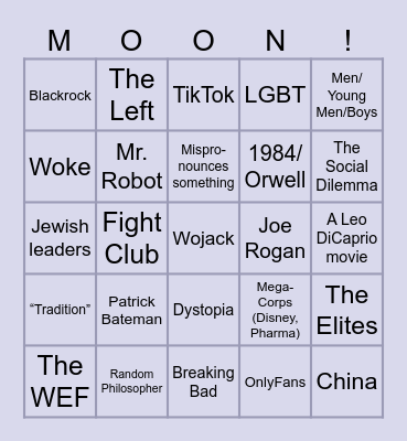 Moon Video Bingo Card