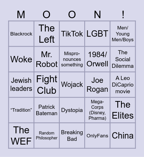 Moon Video Bingo Card