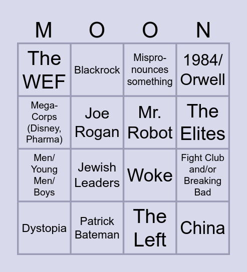 Moon Video Bingo Card