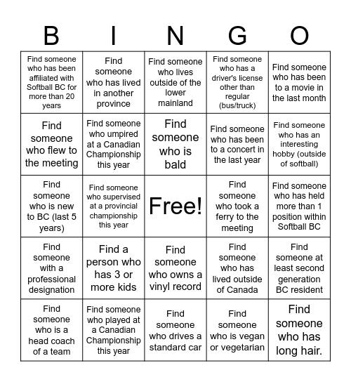 Getting to know you Bingo Card