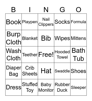 Baby Shower Bingo Card