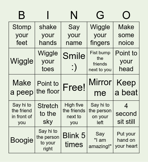 Activity Bingo Card