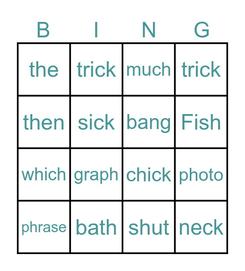 Digraphs Bingo Card