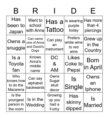 Initial Impressions Bingo Card