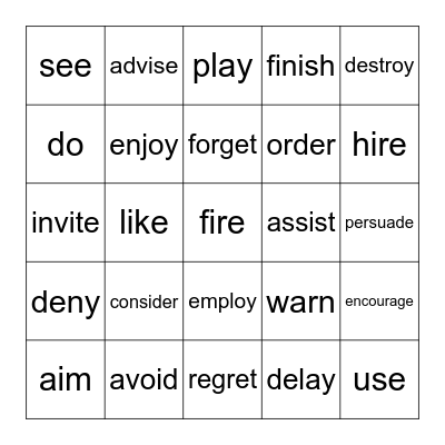 Verb wars Bingo Card