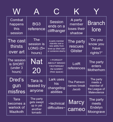 Wild Beyond the Witchlight - Session 17 Bingo Card