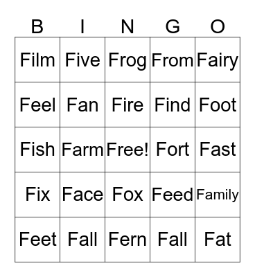 Initial /f/ Bingo  Bingo Card