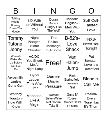80s Musical BINGO Card