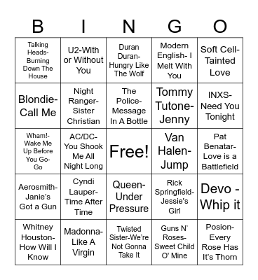 80s Musical BINGO Card