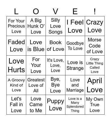 MUSIC BINGO 32 - Love, Love, Bingo Card