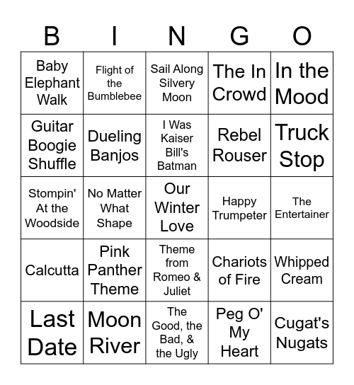 MUSIC BINGO #33 - Instrumental Bingo Card