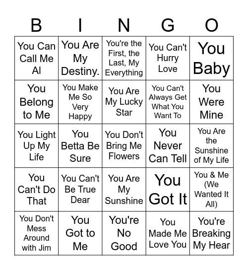 MUSIC BINGO #35 - YOU!!! Bingo Card