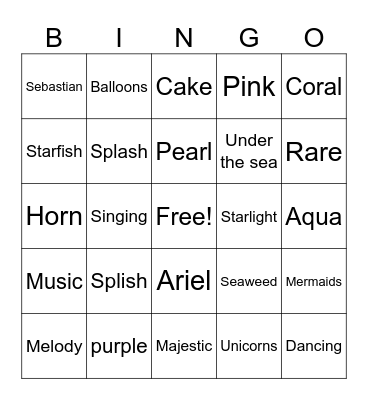 things at a MERMAID AND UNICORN PARTY! Bingo Card