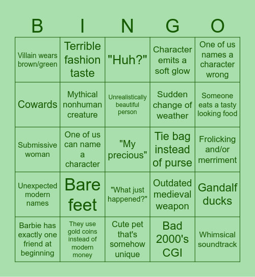 Fake Fan LOTR Bingo Card