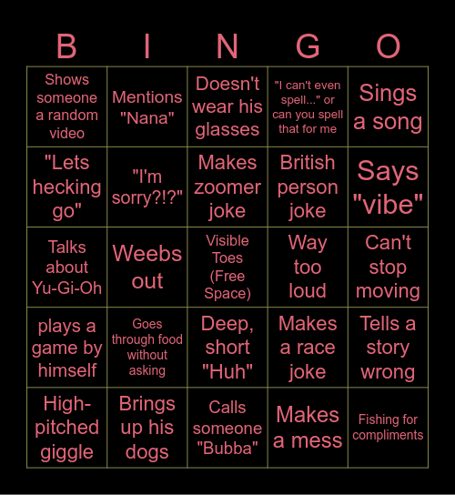 Edgerrin Bingo Card