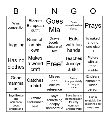 Santiago out of pocket bingo Card