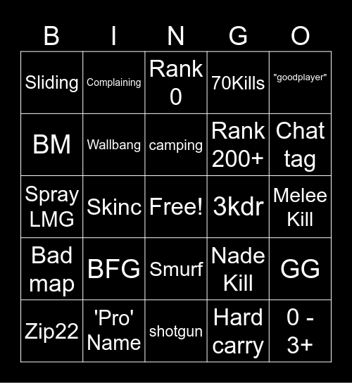 pf bingo Card