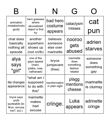 miraculous bingo Card