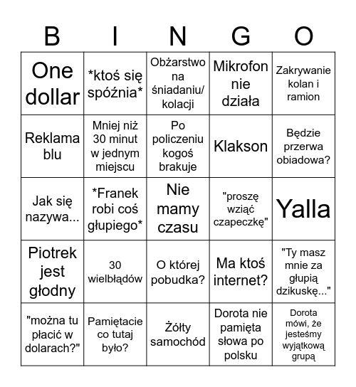 Israel Bingo Card