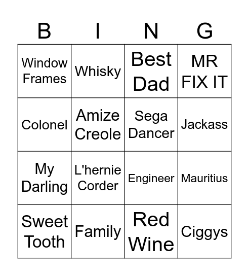 Mike's 60th Birthday Bingo Card