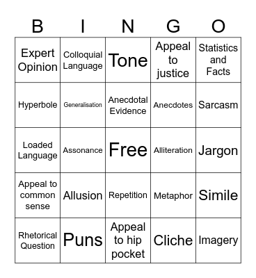 Persuasive Techniques Bingo Card