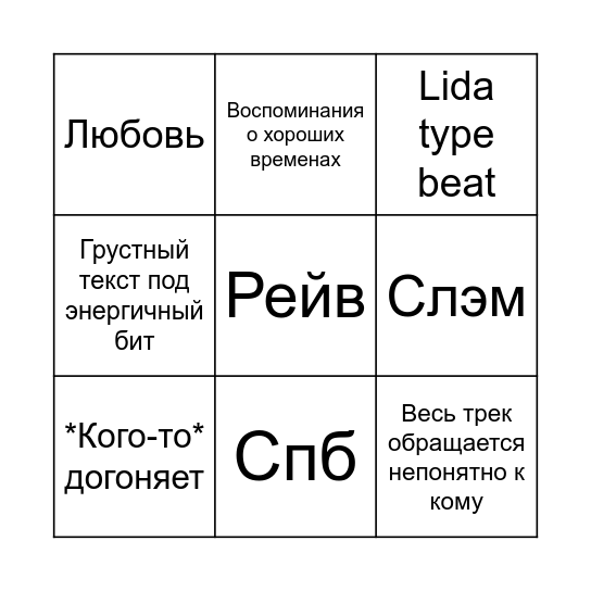 ALVERS - любой новый трек бинго Bingo Card