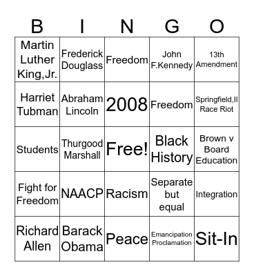 Civil Rights Movement Bingo,md Bingo Card